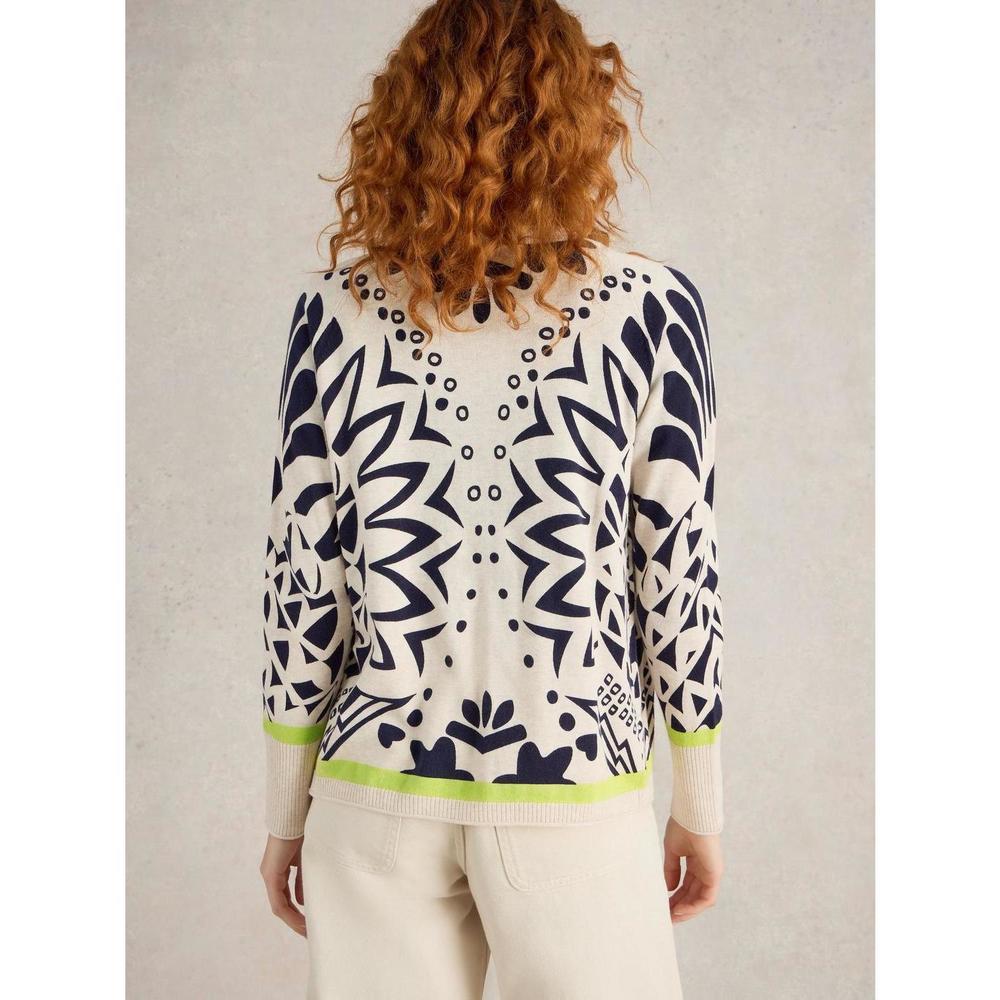 NEW WHITE STUFF lulu printed crew neck cardigan in ivory print - Picture 2 of 6